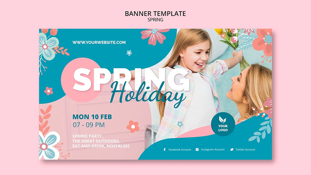 春季主题海报PSD设计模板素材Free PSD banner template with spring theme
