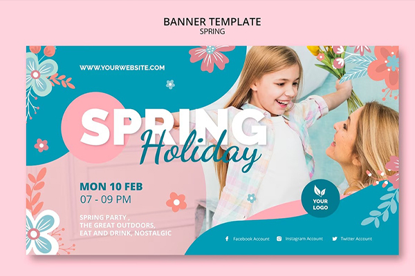 春季主题海报PSD设计模板素材Free PSD banner template with spring theme