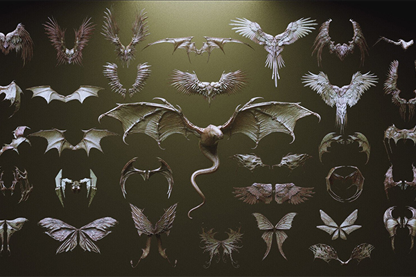 33组鸟昆虫蝙蝠龙机械生物翅膀雕刻3D模型 WINGS – 33 Character & Creature wings