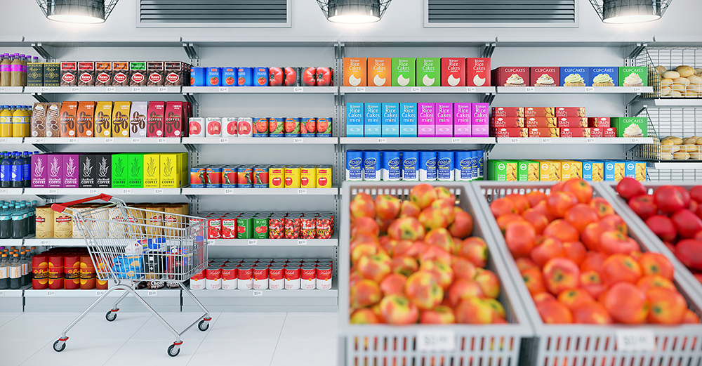 C4D工程-超市货架局部场景渲染Vray工程超市模型货架模型