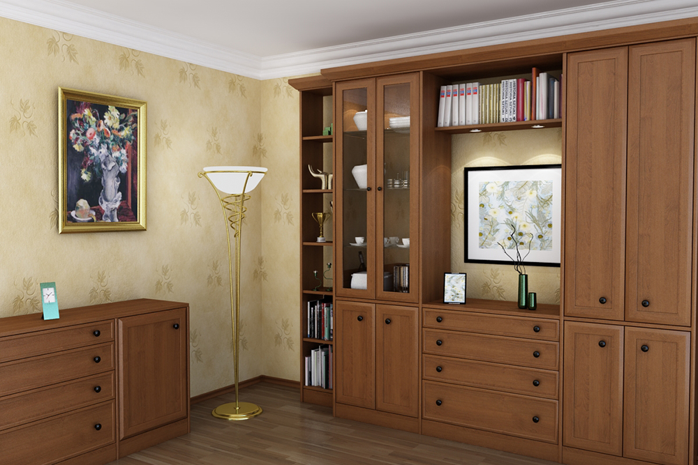 C4D工程-Vray书房室内场景渲染工程书柜模型柜子模型