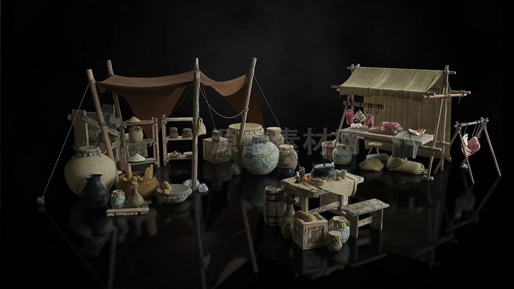 中世纪街道市场建筑3D模型 KitBash3D – Props Medieval Market