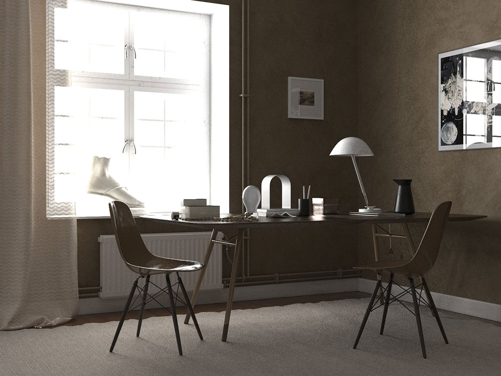 C4D模型-Vray/标准简约欧式室内场景工程桌子模型椅子模型