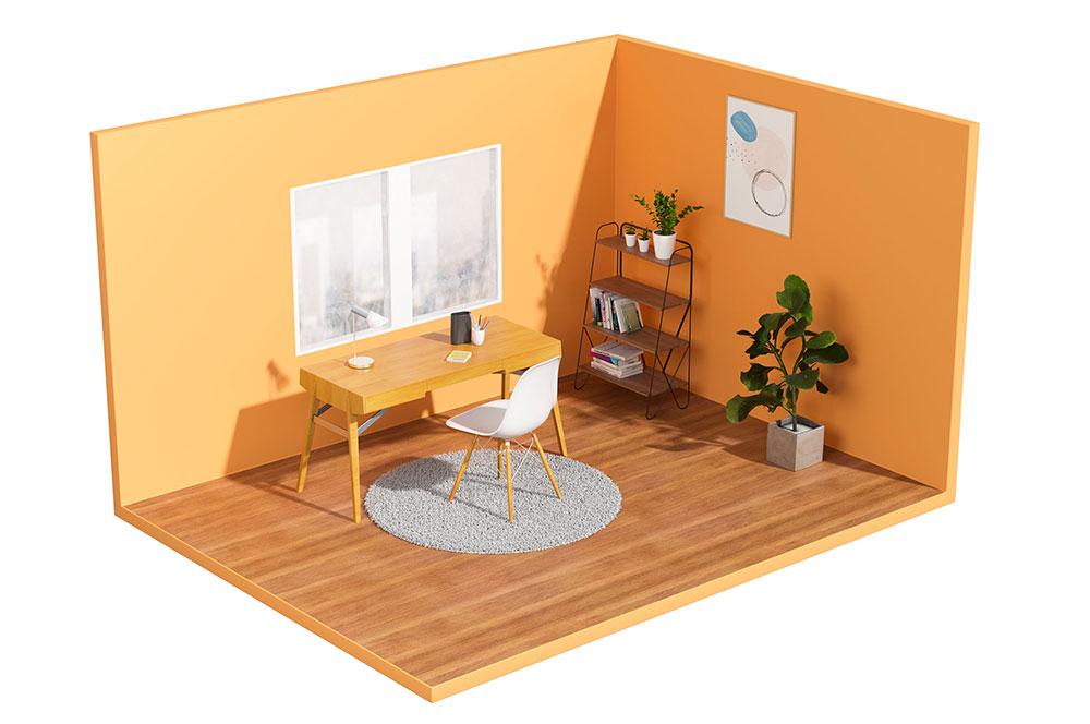 C4D工程-OC室内书房小场景工程书桌模型场景模型
