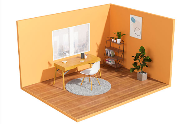 C4D工程-OC室内书房小场景工程书桌模型场景模型