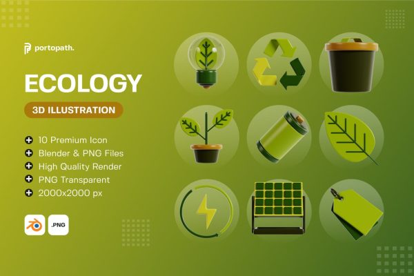 3D环保生态图标blender模型 3D Ecology Icon