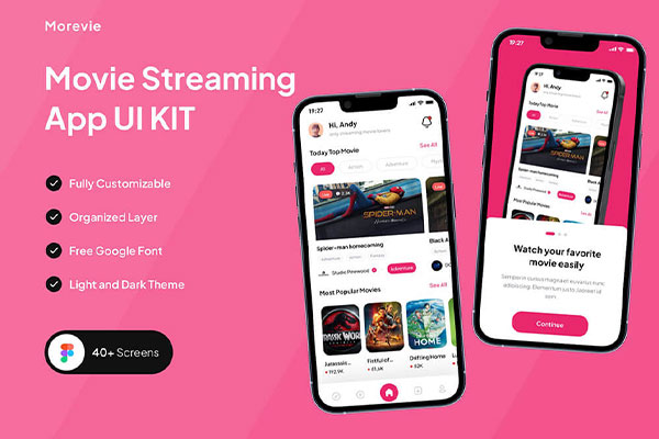 电影流媒体App应用程序UI套件Movie Streaming App UI KIT