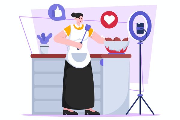 直播烹饪场景插画素材 Cooking Content Illustration