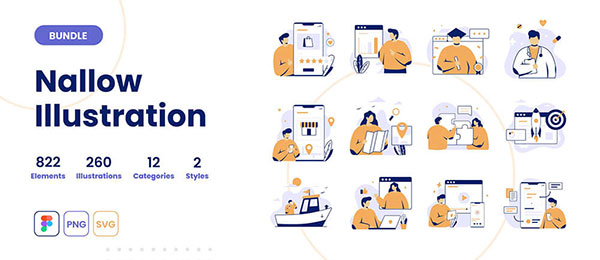 800+元素矢量插画设计素材包 Nallow Illustration Bundle