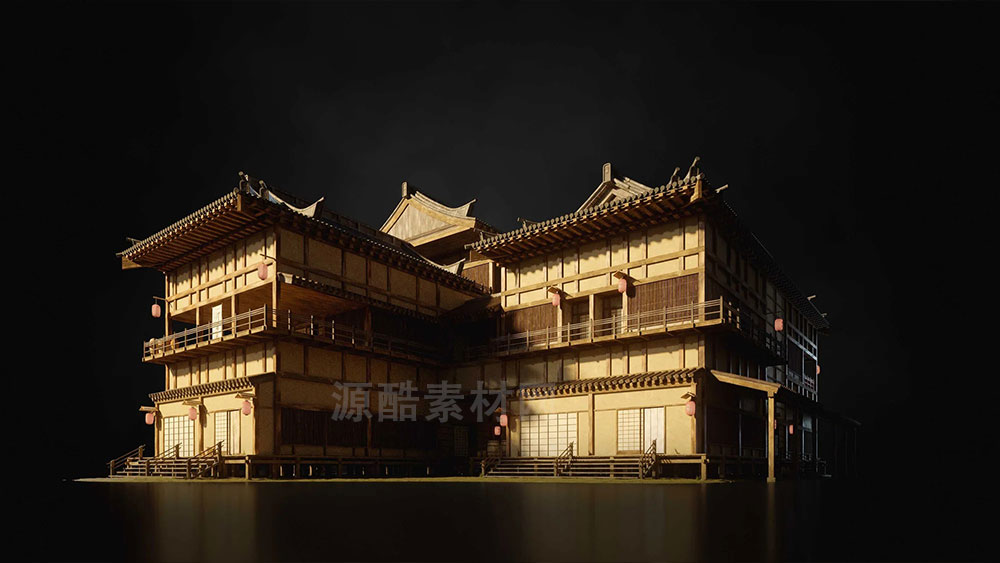 日本幕府时代古建筑模型日式建筑3D模型下载-Kitbash3d-Shogun