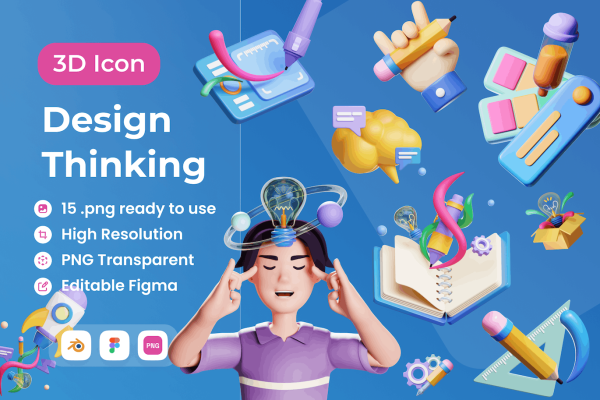 设计思维3D插画Blender模型素材下载 Design Thinking 3D Illustration