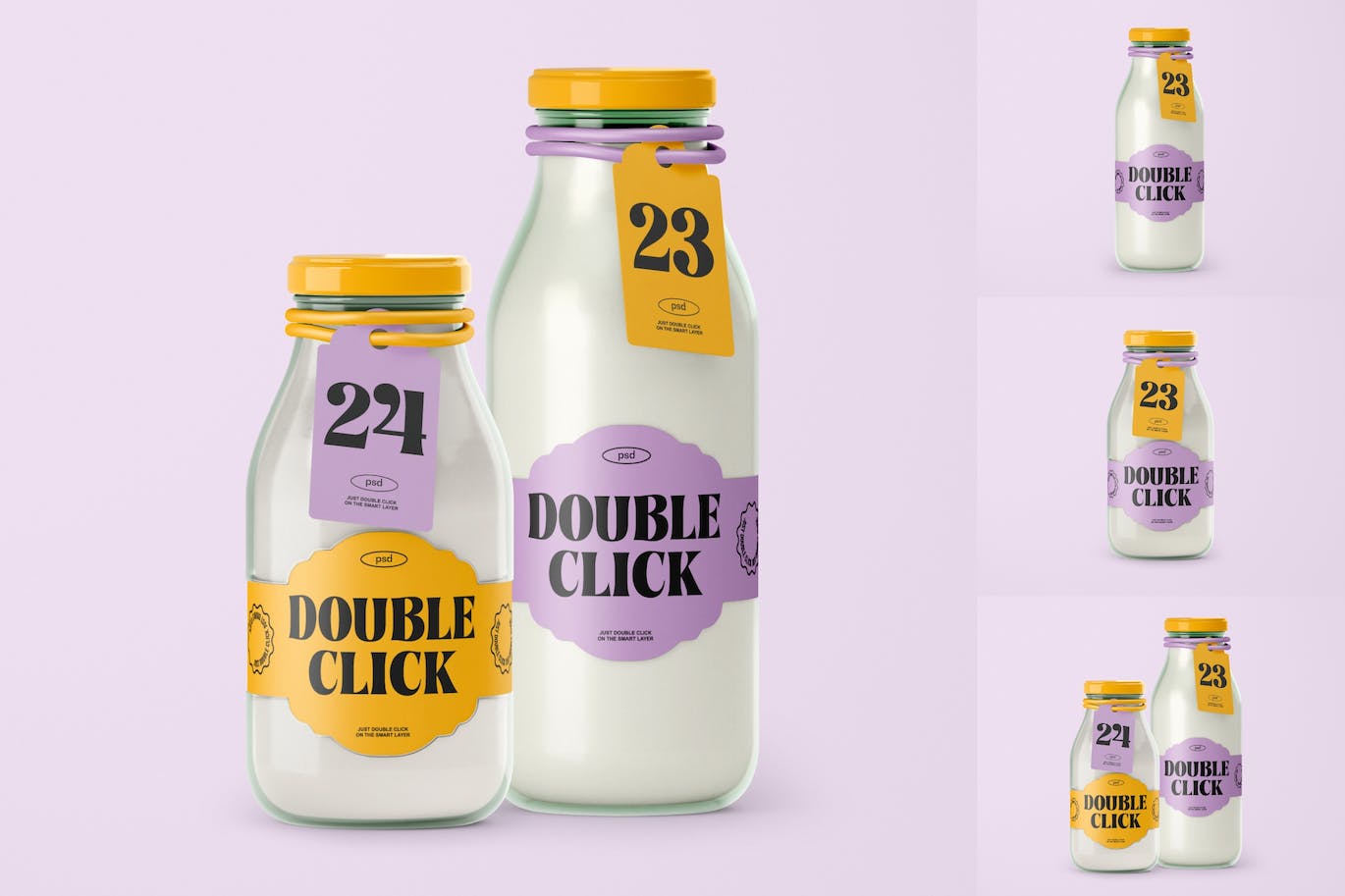 透明牛奶玻璃瓶标签设计样机素材 Glass Bottle Mockup