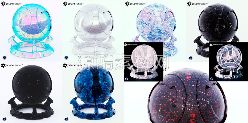 22种Octane材质球常用的OC材质球预设-源酷C4D素材网