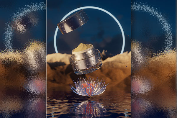 C4D工程-RS化妆品产品场景渲染工程面霜模型化妆品雪莲场景工程