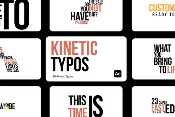 AE模板-20组滑动跳跃抖动文字动画模板 Kinetic Typos
