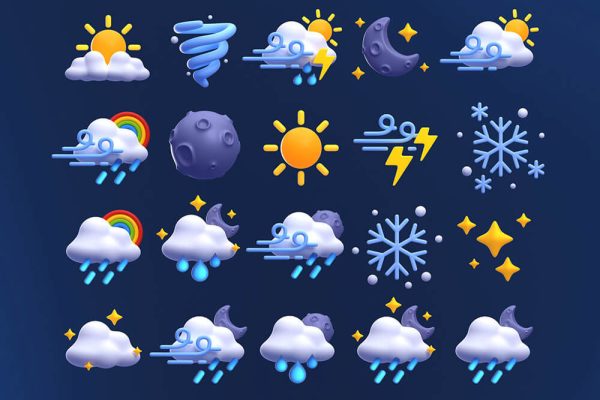67个天气3D对象插画模型-源酷C4D模型网下载