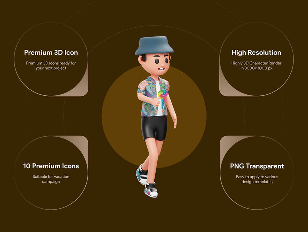 暑假假期3D人物插画模型素材下载