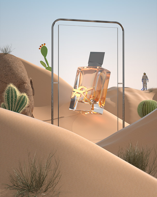 C4D工程-Octane沙漠香水场景渲染工程香水模型-C4D模型网下载