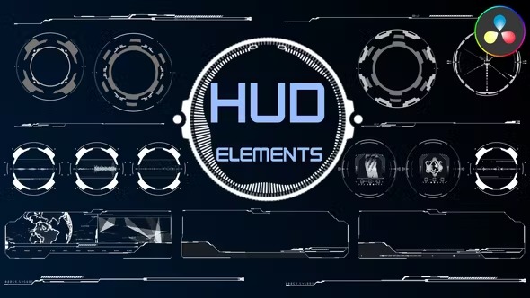 达芬奇40种科技感HUD界面元素动画模板 HUD Elements for DaVinci Resolve
