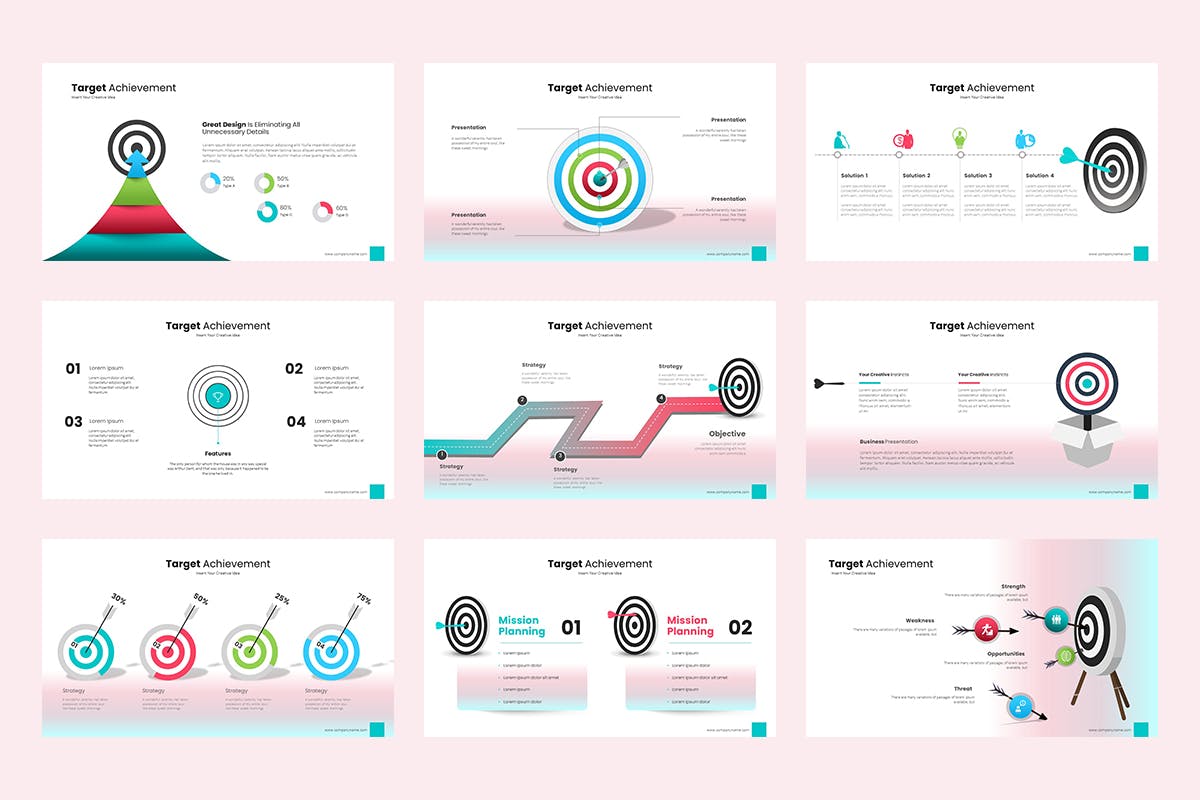中靶图表PPT幻灯片设计模板 Target Achievement PowerPoint Presentation