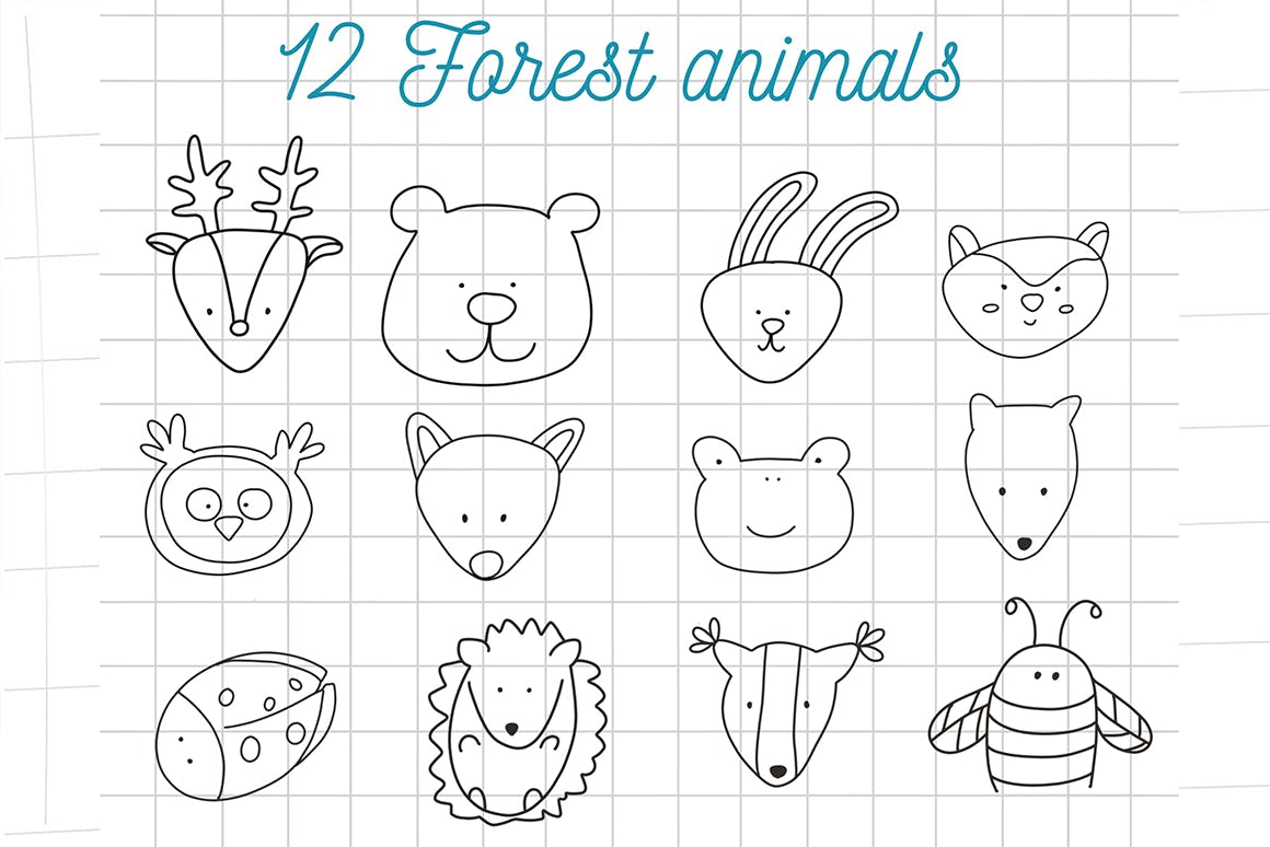 可爱的动物形状Procreate笔刷 Cute animals Procreate stamps