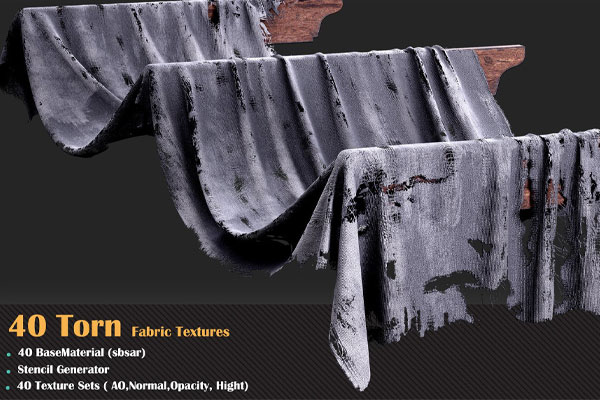 40种高品质破损布料撕裂织物纹理贴图破洞布料贴图