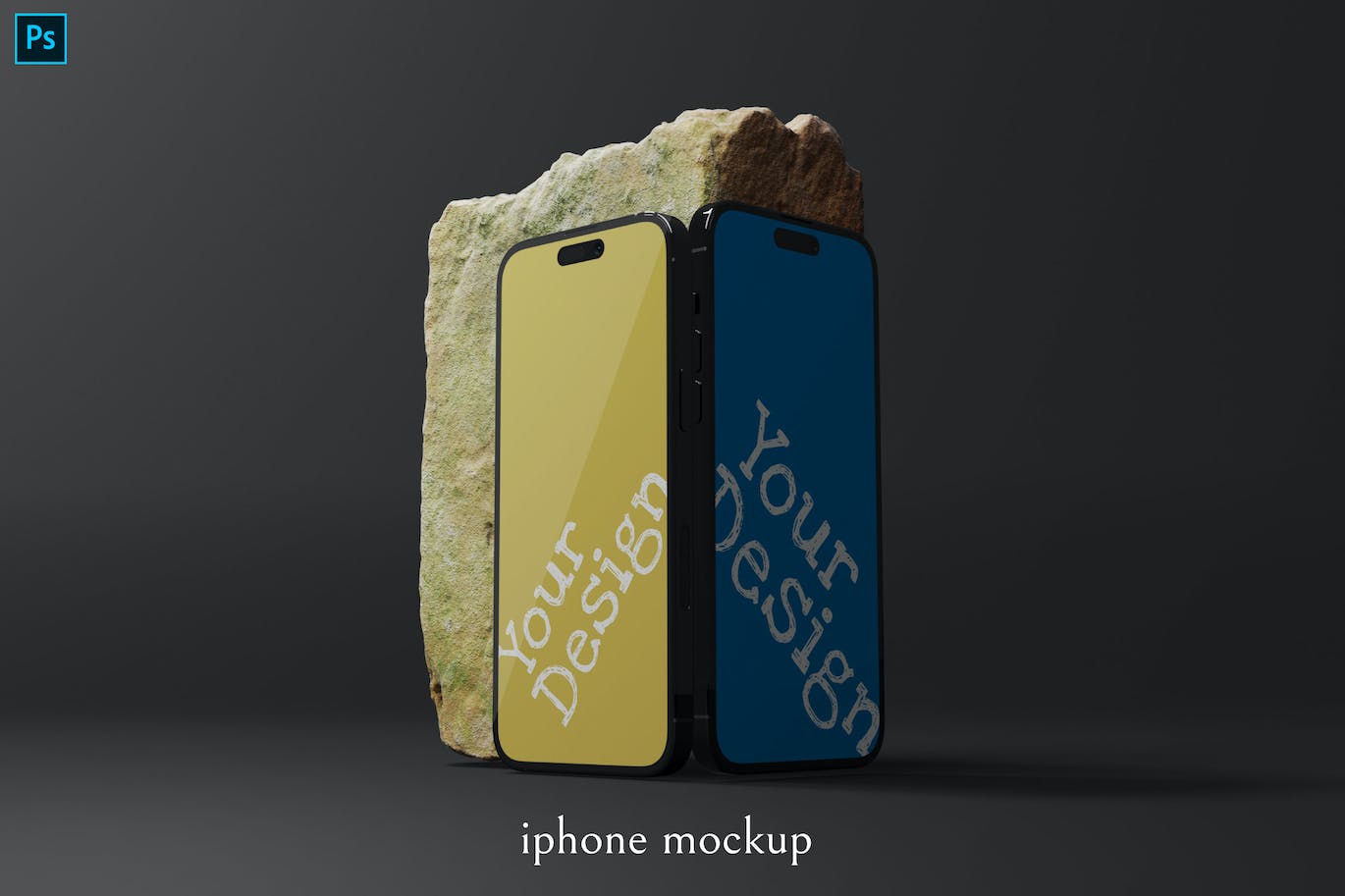 绿霉石头背景iPhone 14手机样机素材 iphone mockup