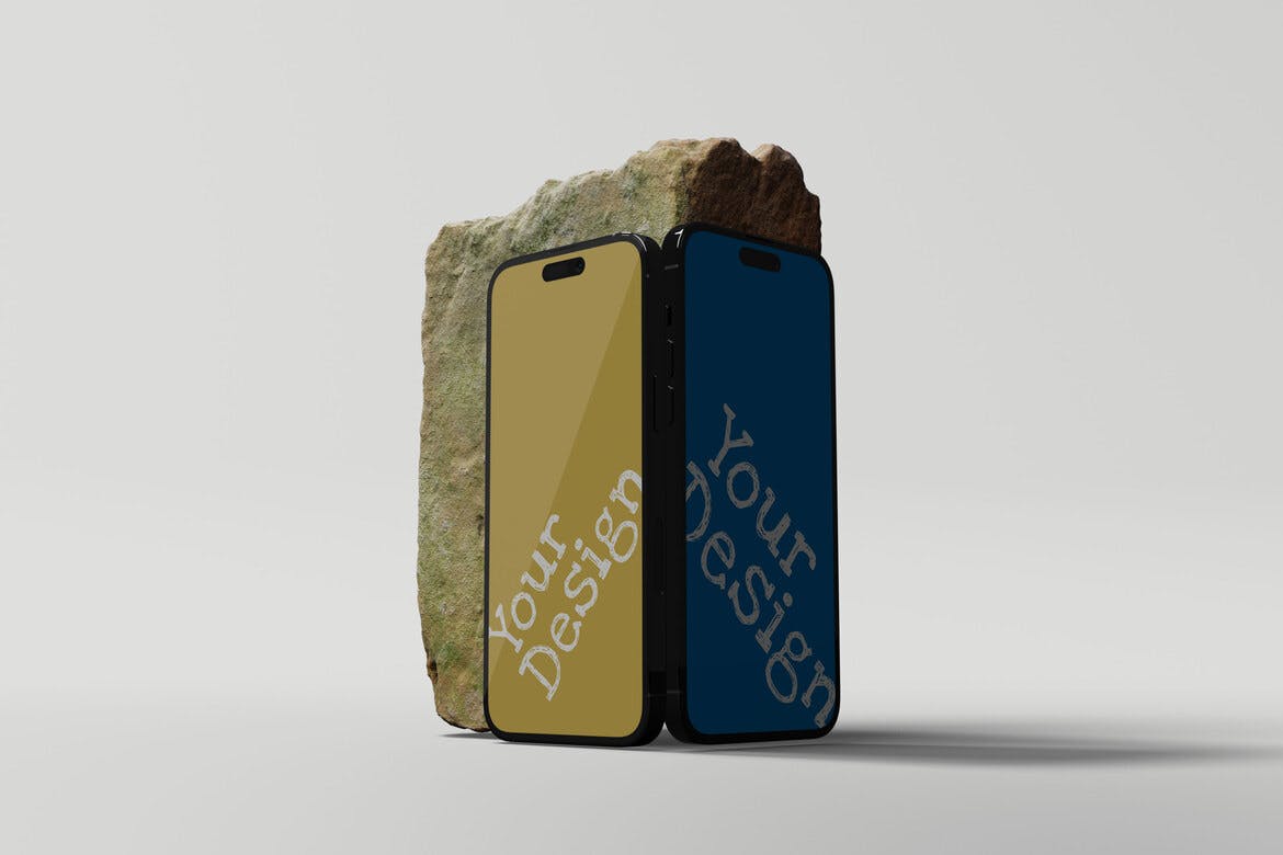 绿霉石头背景iPhone 14手机样机素材 iphone mockup