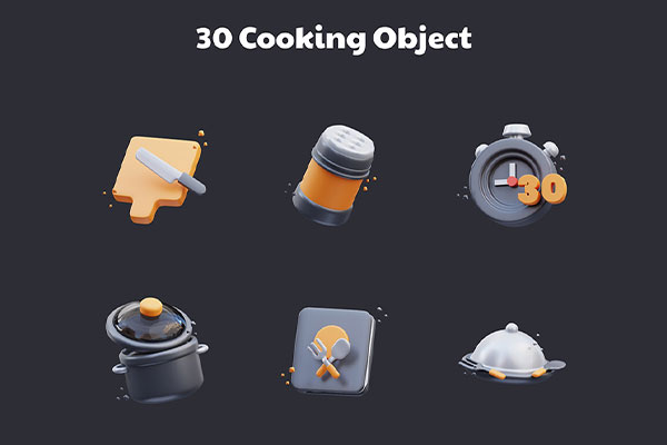 烹饪元素3D对象图标插画模型素材下载 Cooking Time 3D Illustration