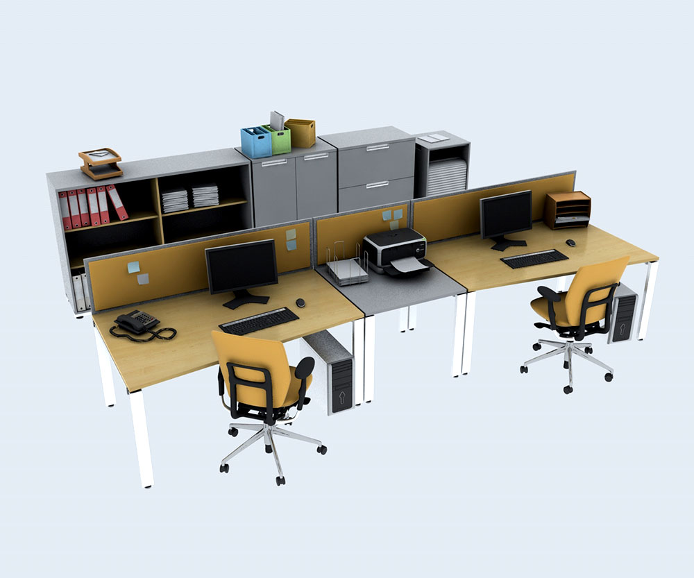 C4D模型-办公桌场景模型打印机电脑模型-C4D模型网下载 