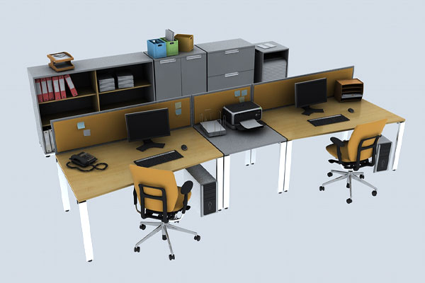 C4D模型-办公桌场景模型打印机电脑模型