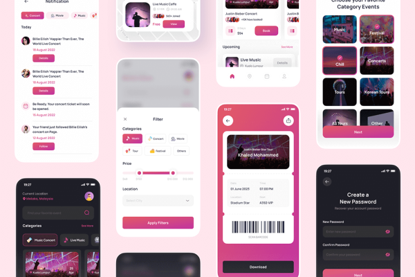 演出订票门票活动应用程序 UI 套件设计素材