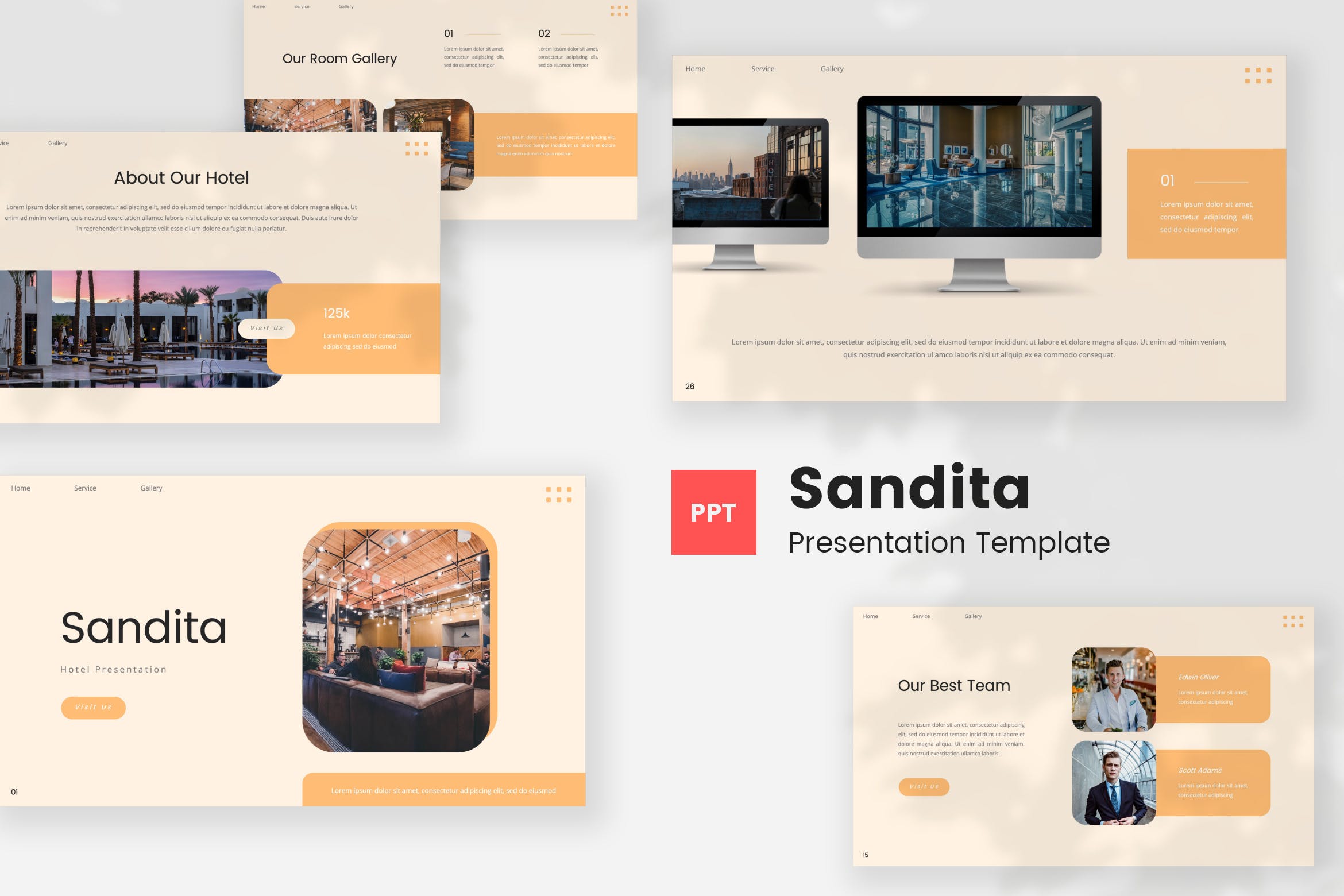 旅行酒店演示文稿PPT设计模板下载 Sandita – Hotel PowerPoint Template
