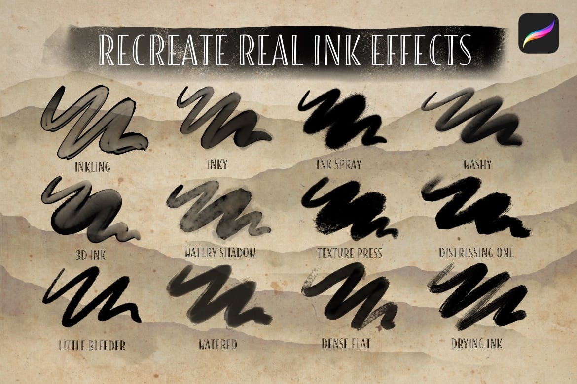 Procreate墨水笔刷素材套装 Inkling – Procreate Inking Set