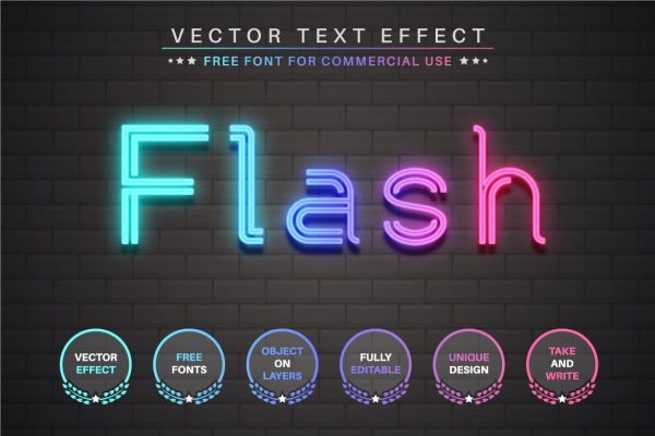 霓虹灯管发光矢量文字效果字体样式素材 Night Club – Editable Text Effect, Font Style
