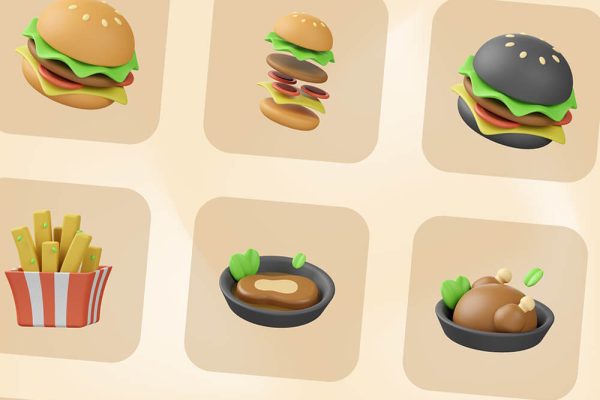 食物和饮料3D图标插画模型素材下载