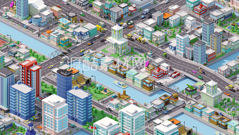 400多个低模卡通城市建筑3D模型低模建筑交通工具C4D模型下载