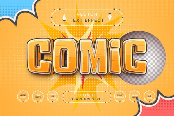 幽默漫画矢量文字效果字体样式设计素材 Humor Comic – Editable Text Effect, Font Style