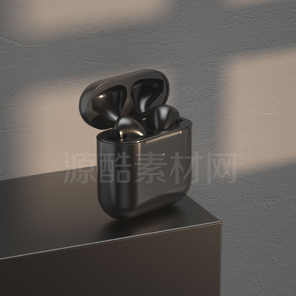 C4D工程-AirPods黑色蓝牙耳机产品渲染工程无线蓝牙耳机模型