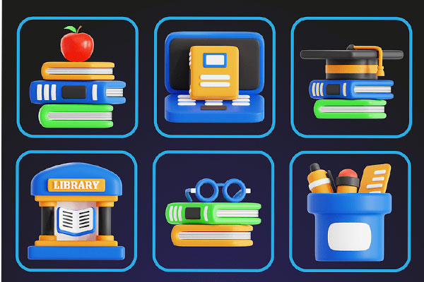 20个图书馆3D图标模型素材包 Library 3D Icon Pack