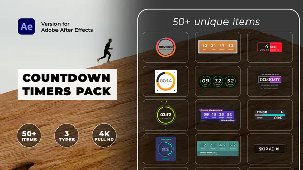 AE/PR模板-50组可视化数字时间倒计时动画 Countdown Timers Pack