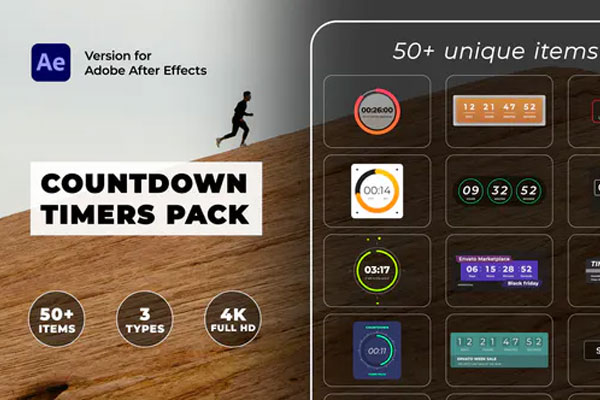 AE/PR模板-50组可视化数字时间倒计时动画 Countdown Timers Pack