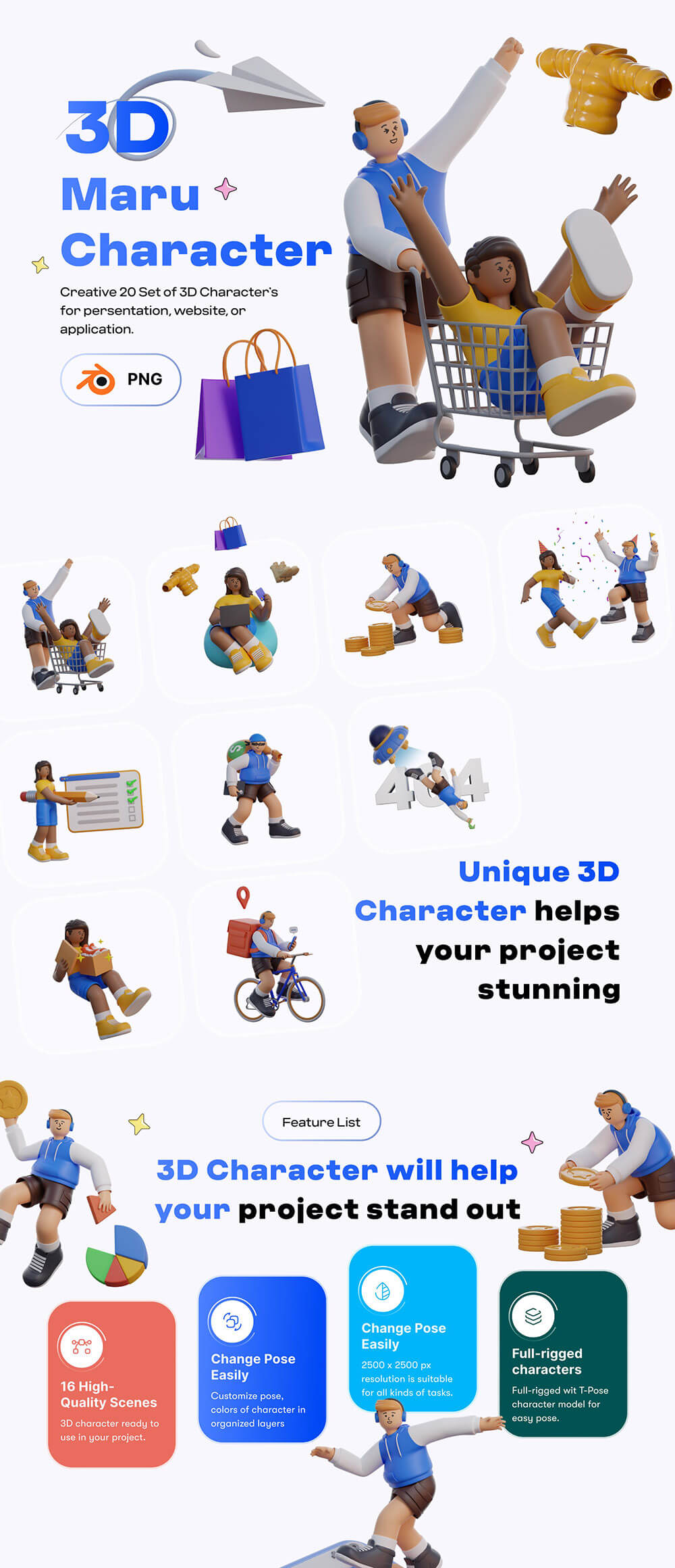 卡通3D人物角色对象插画模型设计素材下载 Maru 3D Characters
