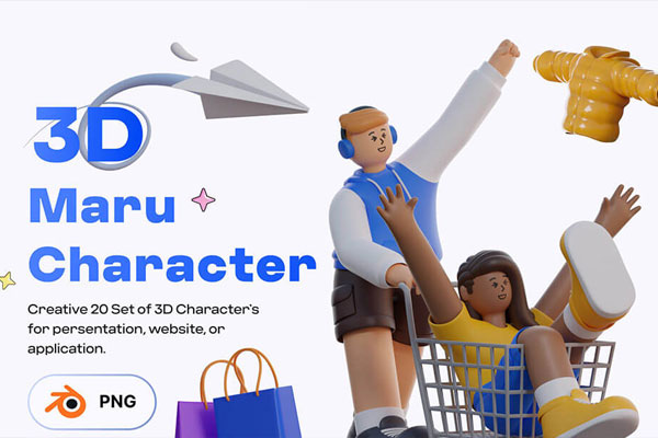 卡通3D人物角色对象插画模型设计素材下载 Maru 3D Characters