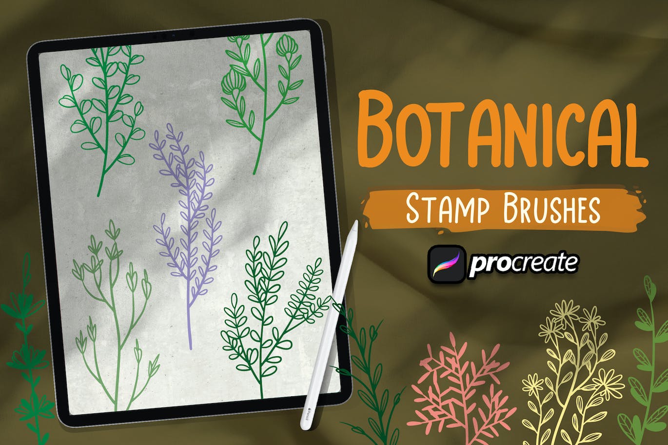 植物叶子Procreate印章绘画笔刷素材 Botanical Leaf Brush Stamp Procreate
