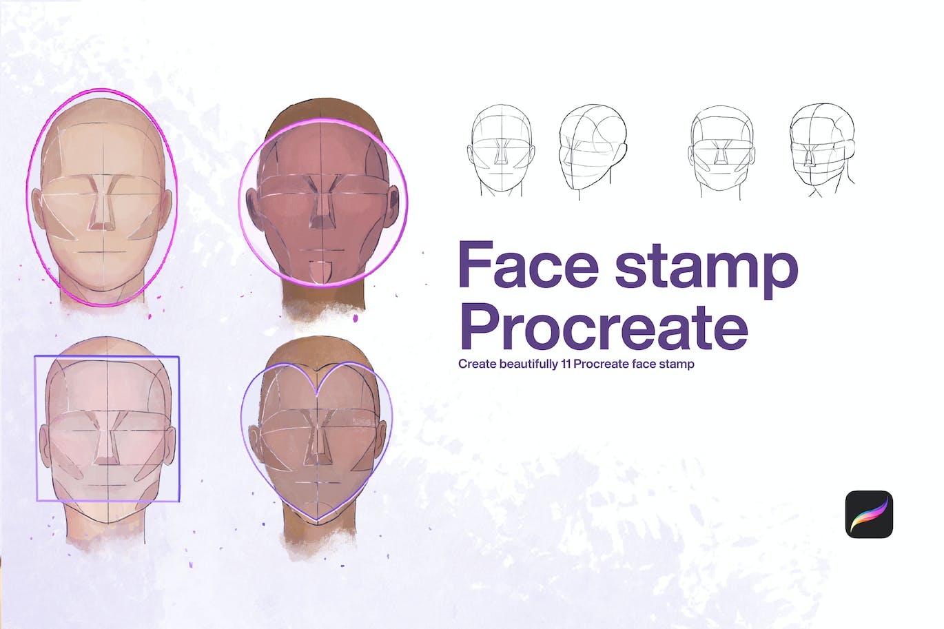 10个人像面部印章Procreate笔刷设计素材 10 Face Stamps Procreate