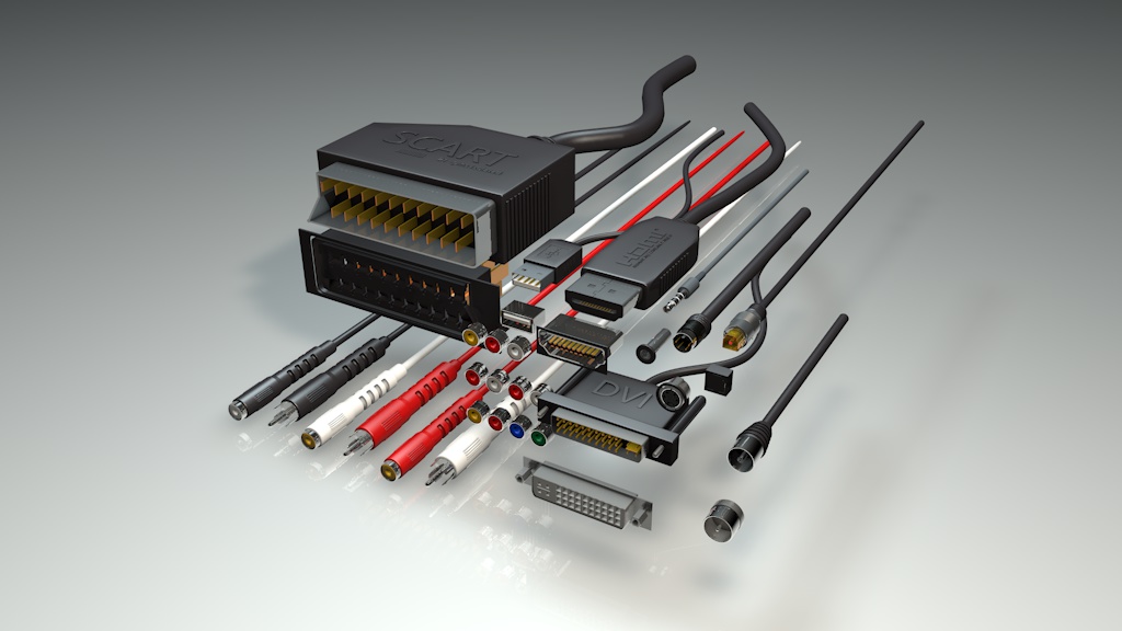 C4D各类电脑DVI数据线模型HDMI音频耳机USB接头接口模型素材