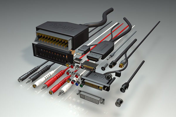 C4D各类电脑DVI数据线模型HDMI音频耳机USB接头接口模型素材