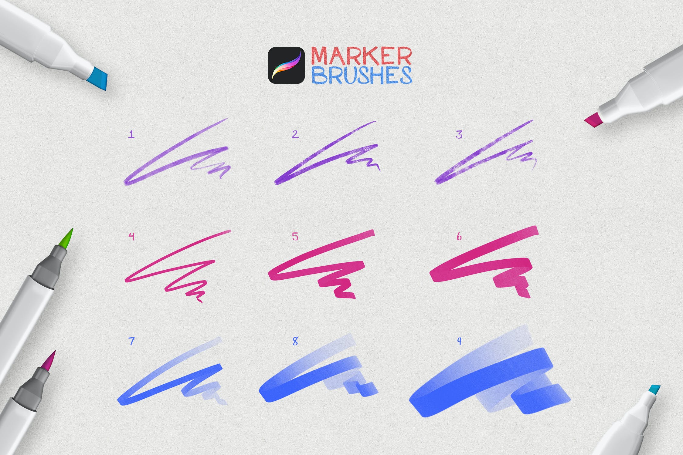 马克笔Procreate笔刷设计素材 Marker Procreate Brushes