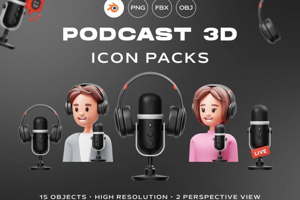 播客3D对象图标模型素材下载 Podcast 3D Icon